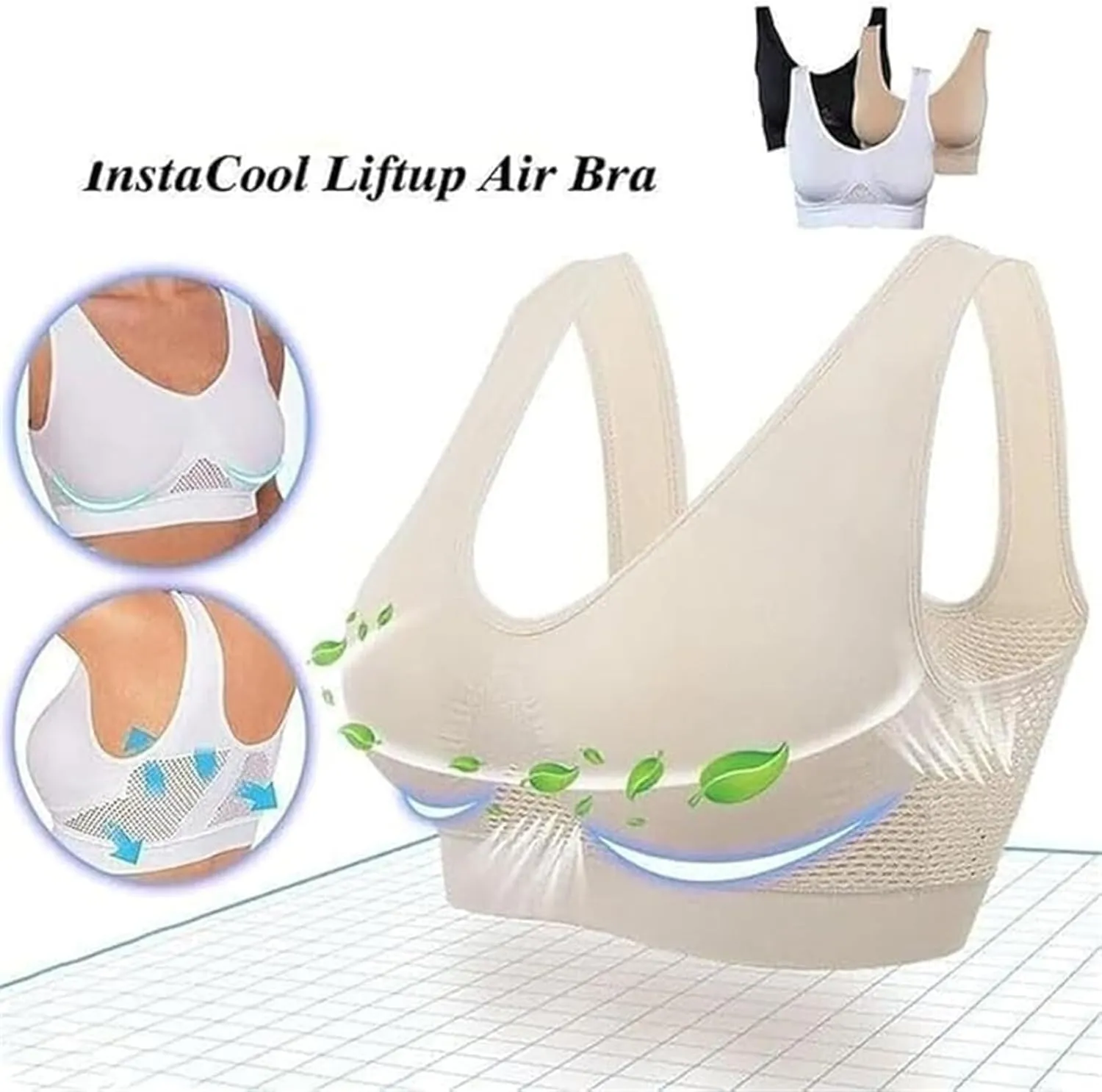 Bras for Women Cool Breathable Lift Up Air Bra Casual Full Support Sports Bra Comfy Mesh No Underwire Underwear