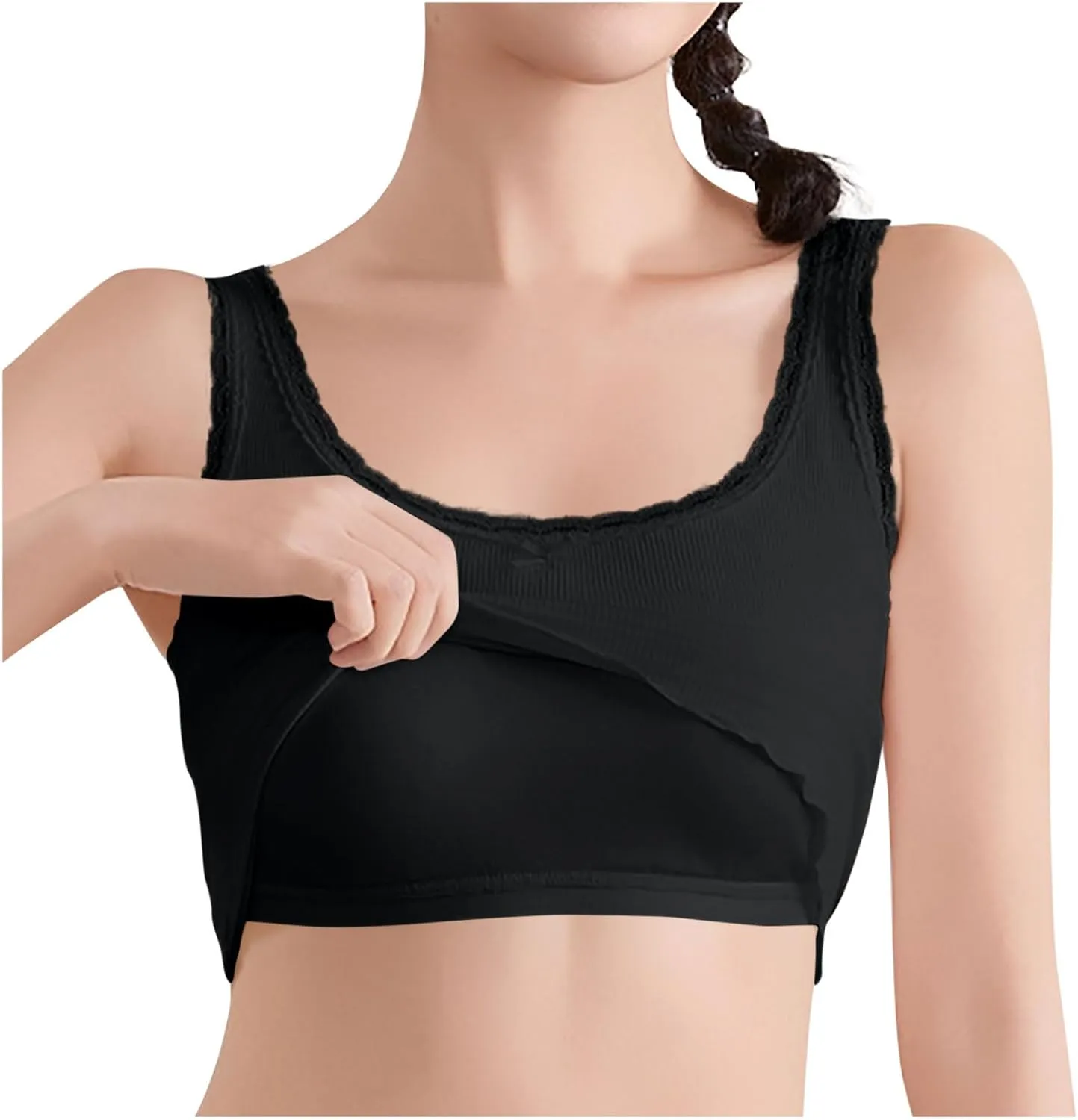 Built-in Bra Cami Tank Tops for Women Lace Trim Sexy Crop Camisole Comfy Cotton Summer Pajamas Padded Sleepwear Yoga Shirts