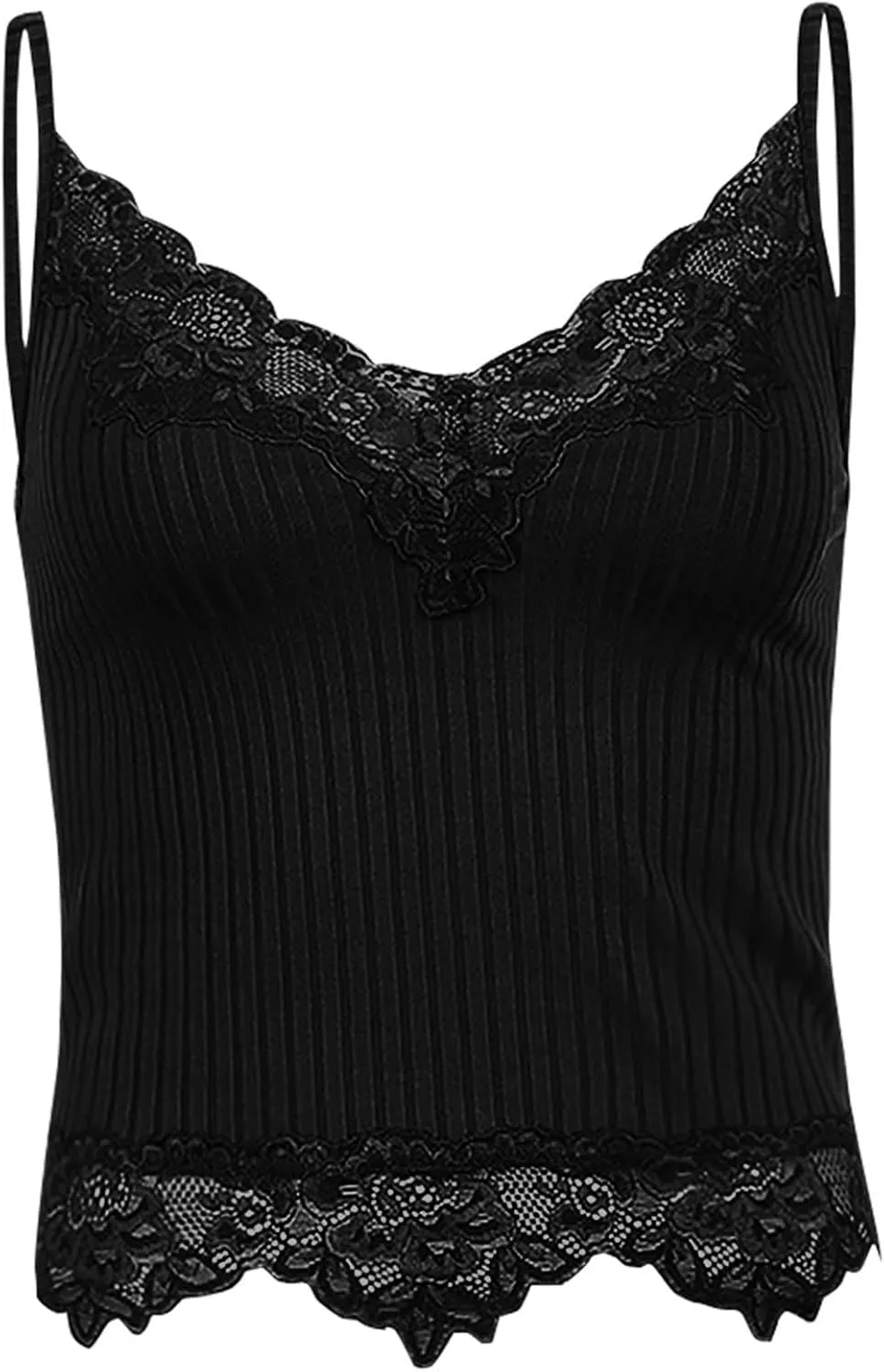 Built In Bra Tank Tops for Women Camisole Crop Top Lace V-Neck Sleeveless Stretch Slim T-Shirt Bralettes Underwear