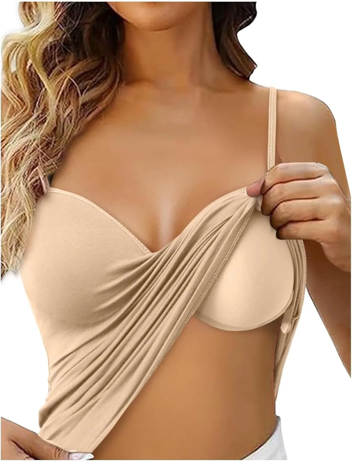 Built in Bra Tank Tops for Women Camisoles Tops Spaghetti Strap Tanks Support Short Cami Casual Breathable Underwear