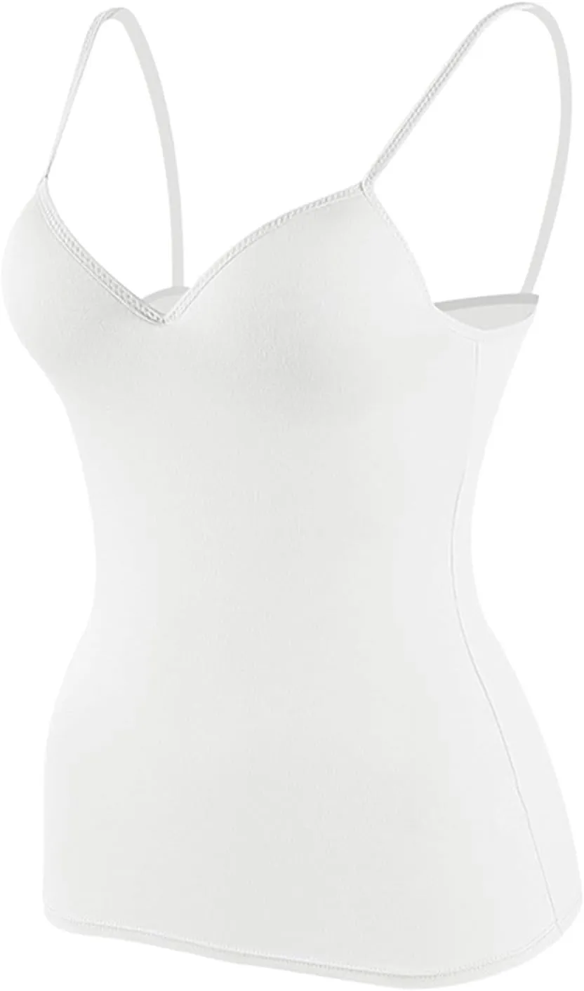 Built in Bra Tank Tops for Women Camisoles Tops Spaghetti Strap Tanks Support Short Cami Casual Breathable Underwear