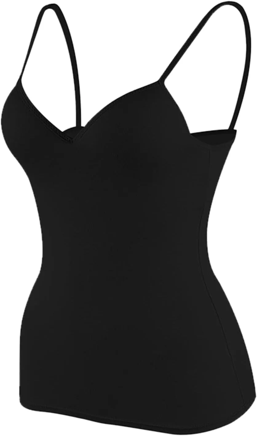 Built in Bra Tank Tops for Women Camisoles Tops Spaghetti Strap Tanks Support Short Cami Casual Breathable Underwear