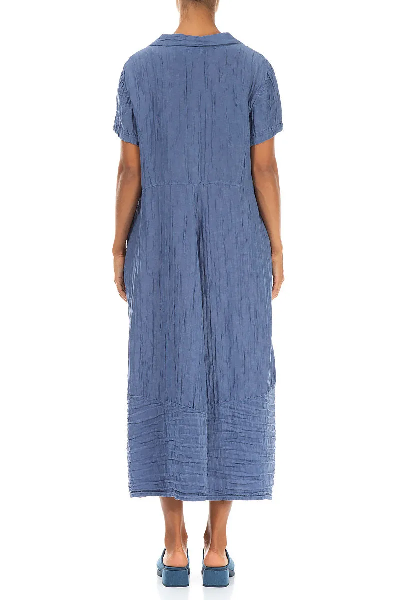 Buttoned Balloon Crinkled Blue Nova Silk Dress