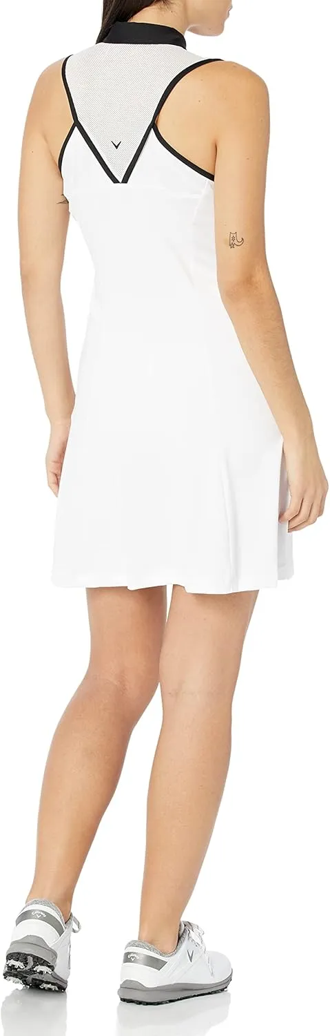 Callaway Womens Sleeveless Flounce Golf Dress with Inner Short, Racer Back, Truesculpt Technology, Stretch Fabric