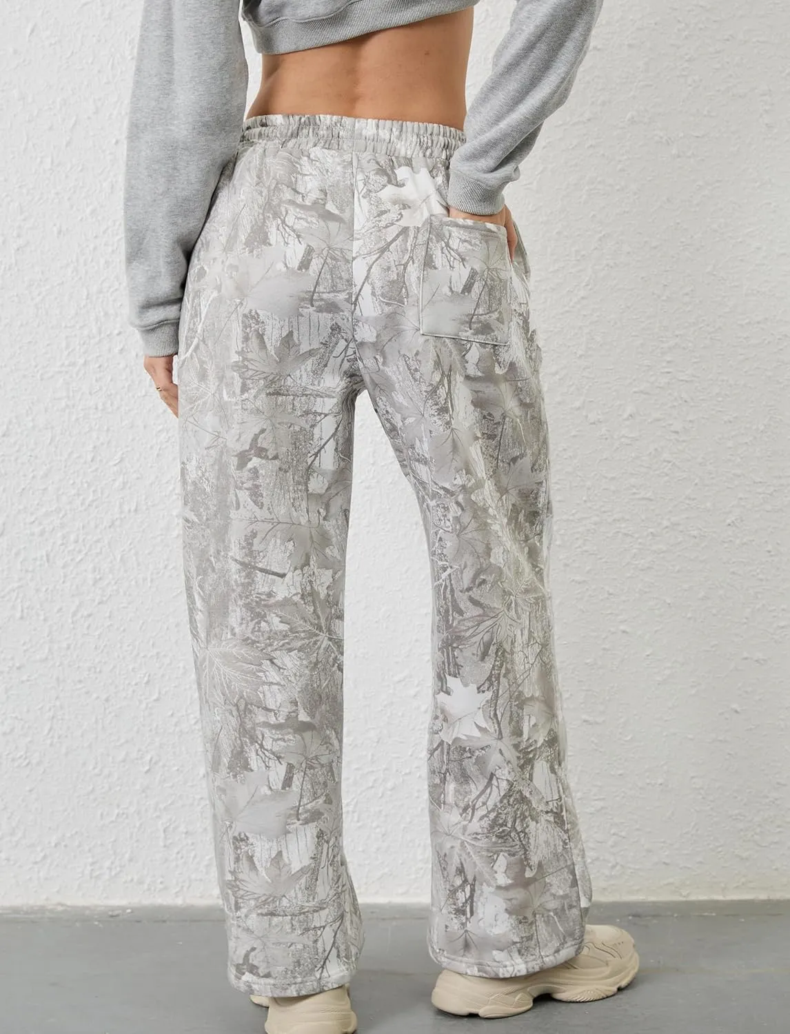 Camo Pants for Women Wide Leg High Waist Drawstring Camo Sweatpants Fleece Baggy Causal Jogger Workout Pants