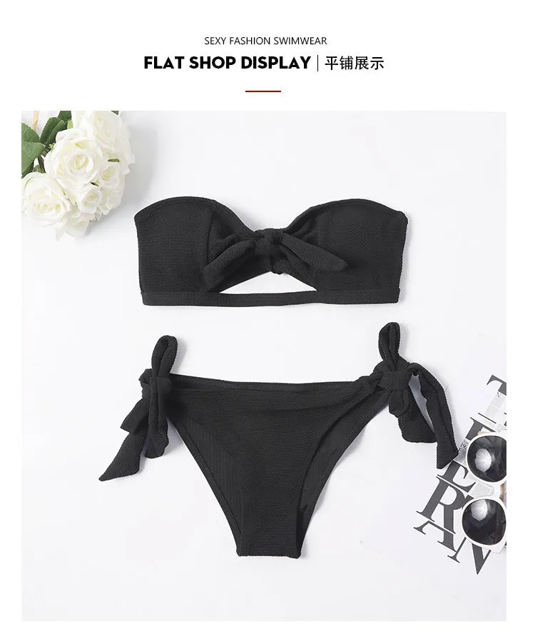 Candy Color Strapless High Waist Two Pieces Swimwear