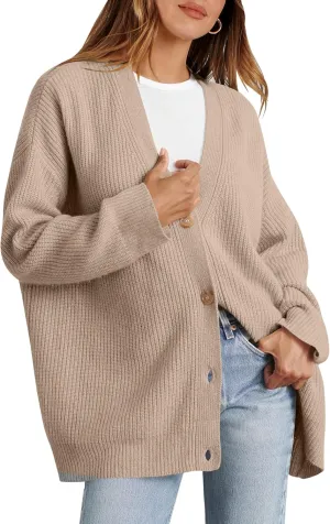 Caracilia Women's Oversized Cardigan Sweaters Long Sleeve Button Down Open Front Knit Sweater 2024 Fall Fashion Outfits