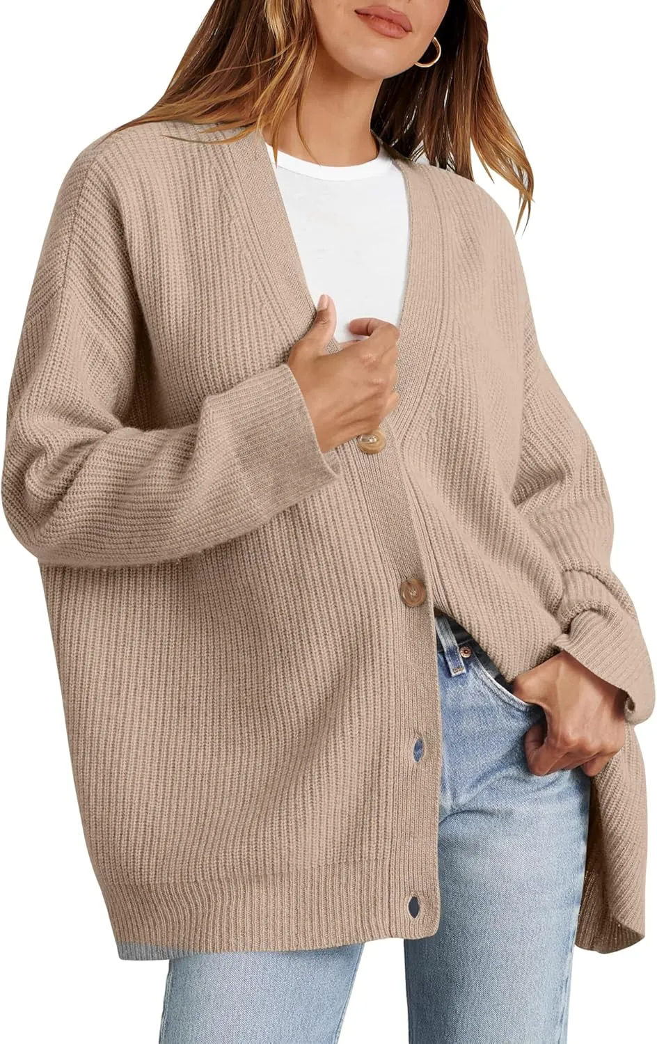 Caracilia Women's Oversized Cardigan Sweaters Long Sleeve Button Down Open Front Knit Sweater 2024 Fall Fashion Outfits