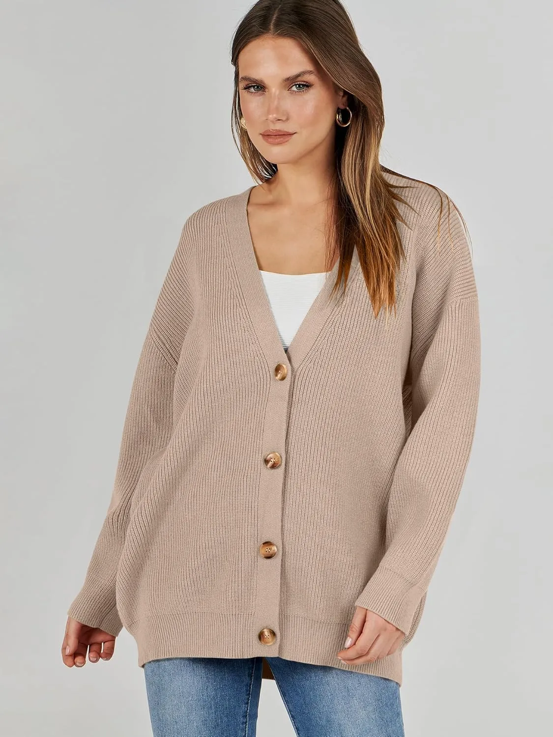 Caracilia Women's Oversized Cardigan Sweaters Long Sleeve Button Down Open Front Knit Sweater 2024 Fall Fashion Outfits