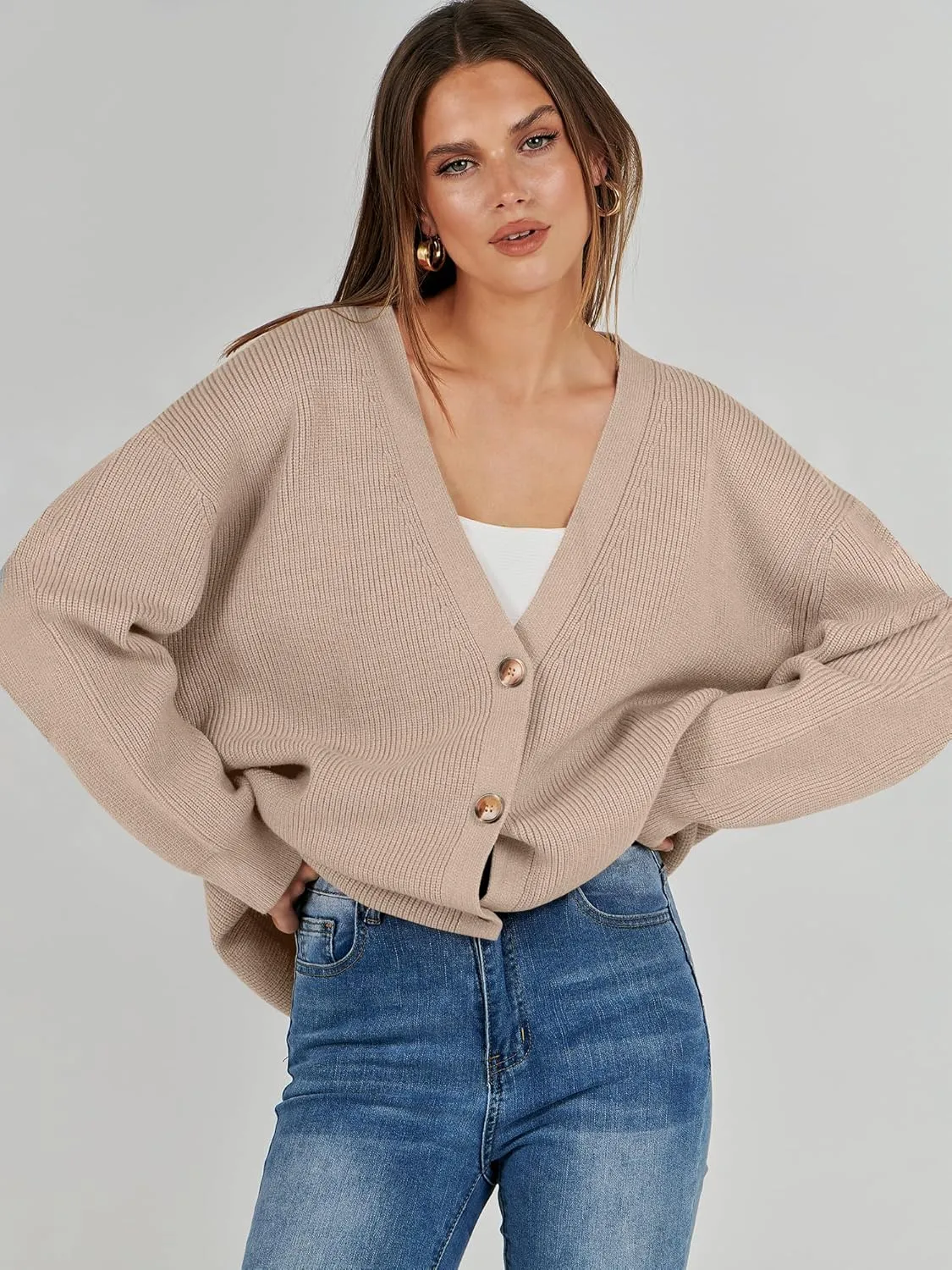 Caracilia Women's Oversized Cardigan Sweaters Long Sleeve Button Down Open Front Knit Sweater 2024 Fall Fashion Outfits