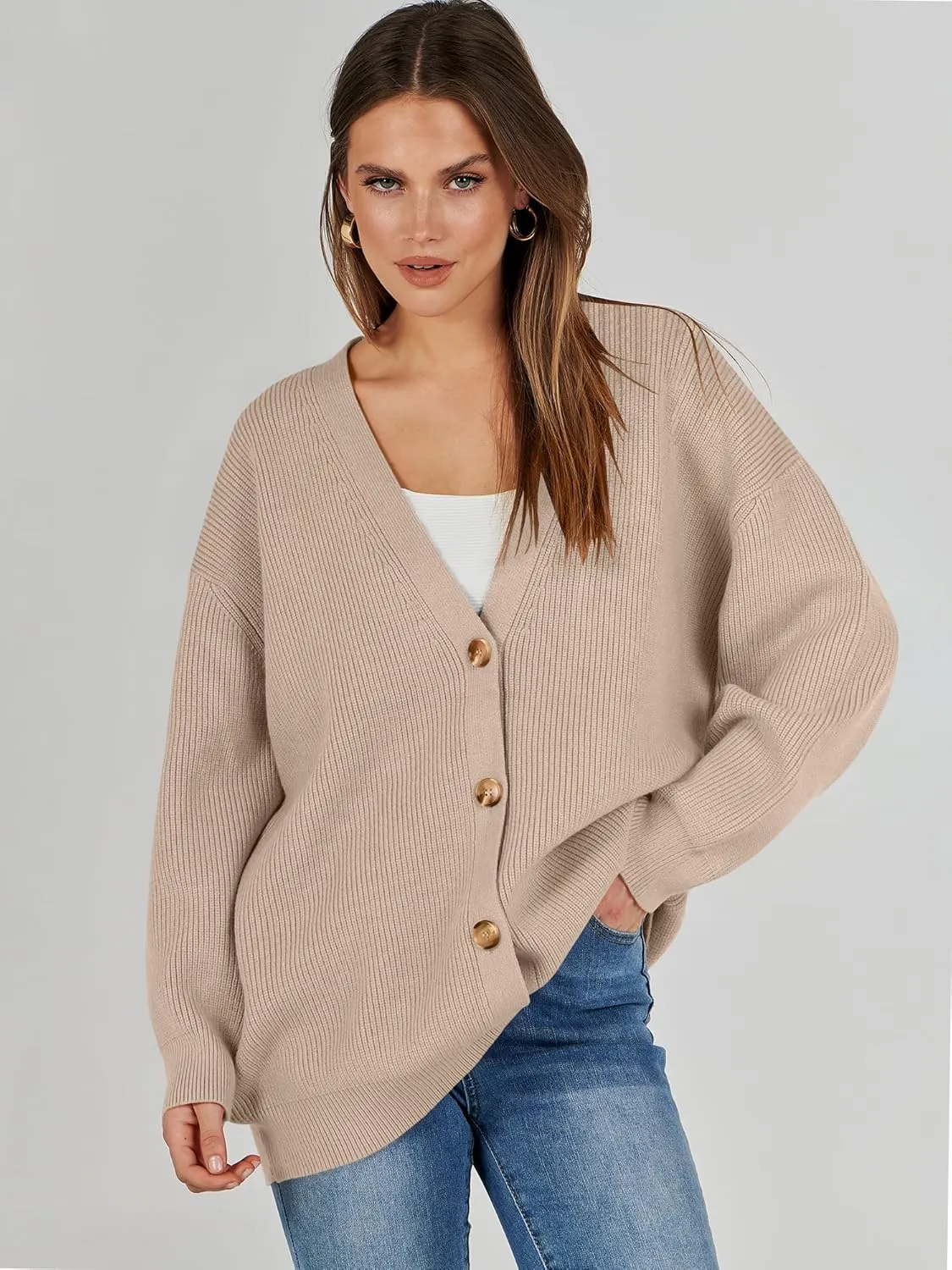 Caracilia Women's Oversized Cardigan Sweaters Long Sleeve Button Down Open Front Knit Sweater 2024 Fall Fashion Outfits