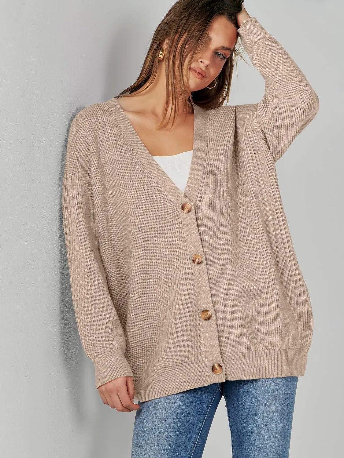 Caracilia Women's Oversized Cardigan Sweaters Long Sleeve Button Down Open Front Knit Sweater 2024 Fall Fashion Outfits