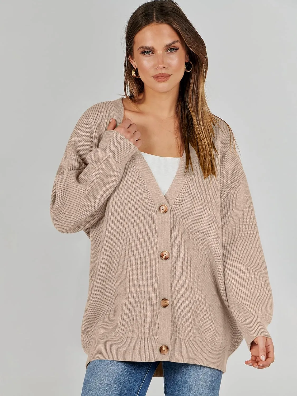 Caracilia Women's Oversized Cardigan Sweaters Long Sleeve Button Down Open Front Knit Sweater 2024 Fall Fashion Outfits