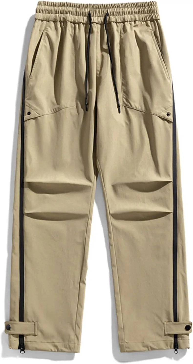Cargo Jeans for Men Relaxed Fit Elastic Waist Drawstring Pants Straight Leg Tactical Pants Outdoor Work Trousers