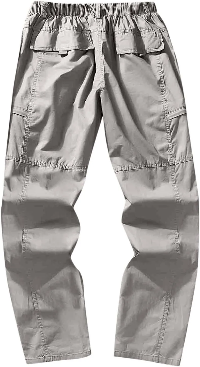 Cargo Pants for Men Cotton Loose Relaxed Fit Buckle Zip Hiking Ripstop Multipocket Mountaining Workout Retro Trousers