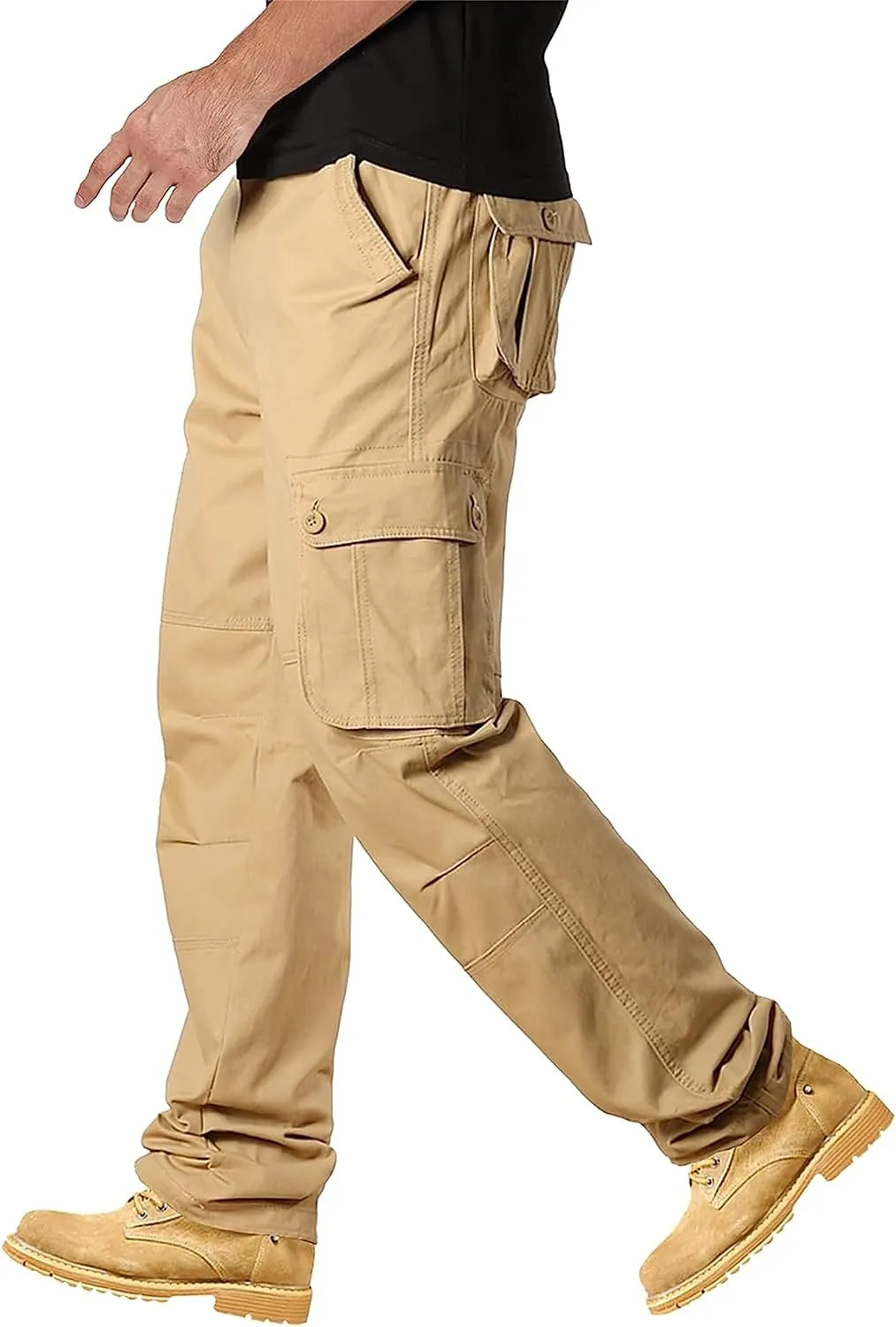 Cargo Pants for Men Relaxed Fit Casual Work Trousers Cotton Hiking Tactical Pants with 6 Pockets (38,Khaki)