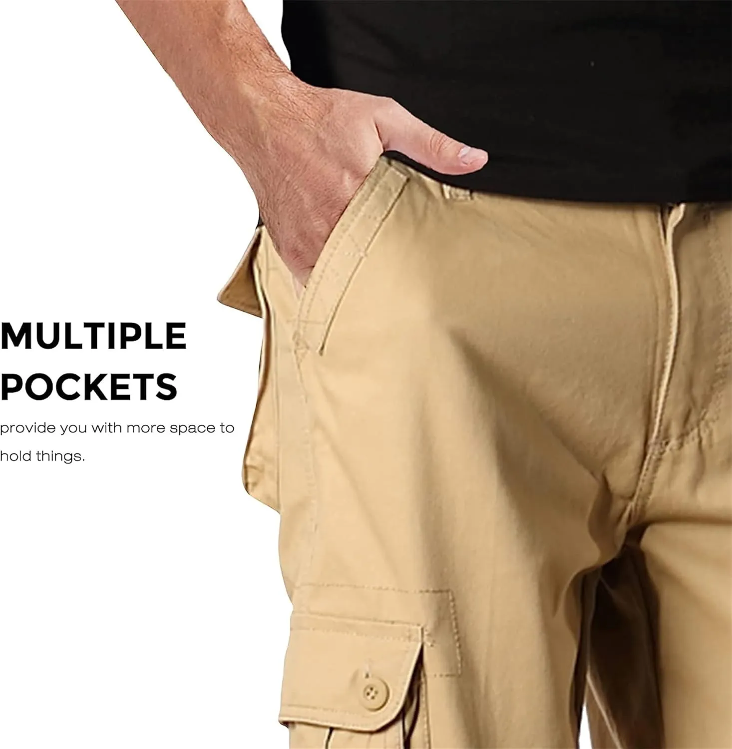Cargo Pants for Men Relaxed Fit Casual Work Trousers Cotton Hiking Tactical Pants with 6 Pockets (38,Khaki)