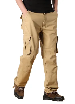 Cargo Pants for Men Relaxed Fit Casual Work Trousers Cotton Hiking Tactical Pants with 6 Pockets (38,Khaki)