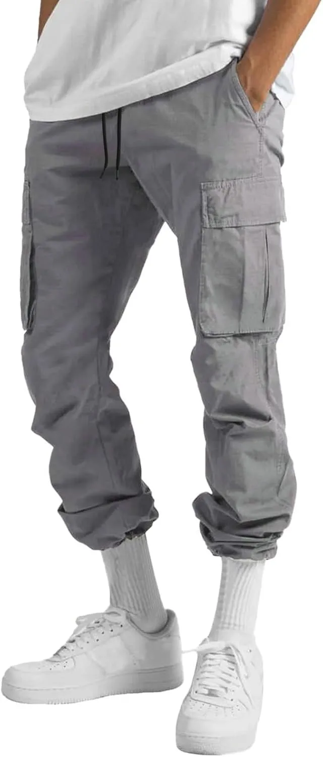 Cargo Pants for Men Summer Casual Straight Leg Outdoor Work Trousers Lightweight Drawstring Elastic Waist Trendy Pants
