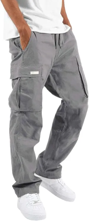 Cargo Pants for Men Summer Casual Straight Leg Outdoor Work Trousers Lightweight Drawstring Elastic Waist Trendy Pants