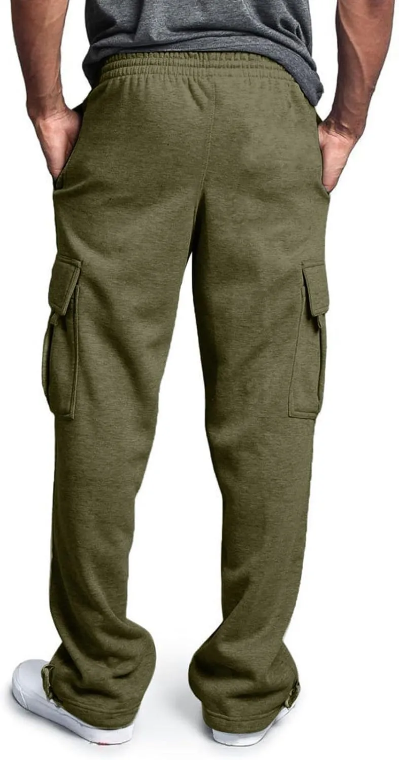 Cargo Sweatpants for Men Fleece Elastic Waist Drawstring Baggy Sweatpants Wide Leg Hiking Pants with Pockets