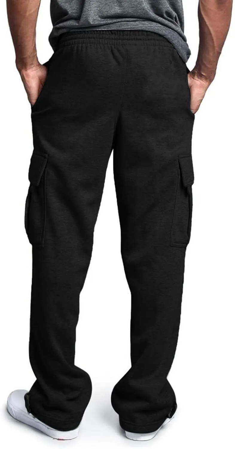 Cargo Sweatpants for Men Fleece Elastic Waist Drawstring Baggy Sweatpants Wide Leg Hiking Pants with Pockets