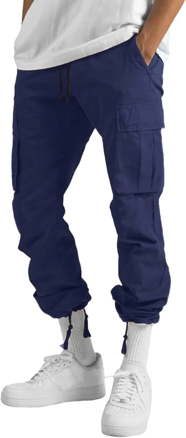 Cargo Work Pants for Men Elastic Waist Plus Size Baggy Hiking Athletic Pants with Multi Pockets Outdoor Tactical Pant