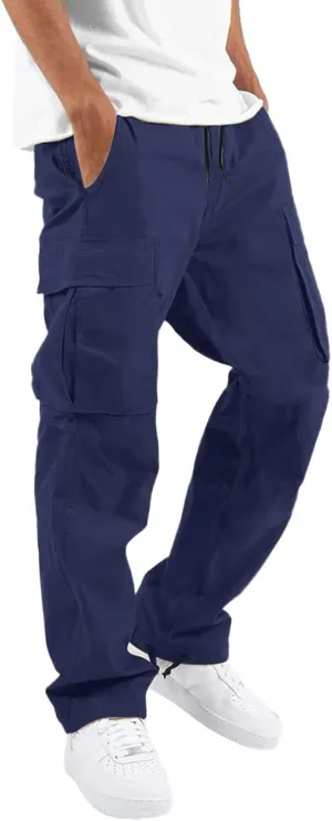 Cargo Work Pants for Men Elastic Waist Plus Size Baggy Hiking Athletic Pants with Multi Pockets Outdoor Tactical Pant