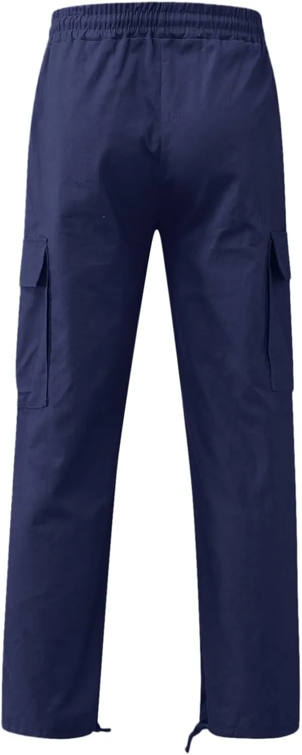 Cargo Work Pants for Men Elastic Waist Plus Size Baggy Hiking Athletic Pants with Multi Pockets Outdoor Tactical Pant