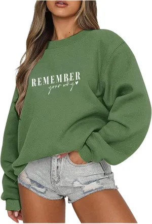 Ceboyel Remember Your Why Sweatshirt Oversized Pullover Sweater Letter Print Cute Hoodies Trendy Fall Winter Clothing 2023