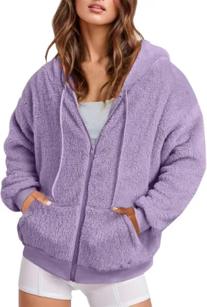 Ceboyel Women 2023 Fleece Oversized Jacket Long Sleeve Casual Fall Hoodie Full Zip Up Sweatshirt Winter Coats Outerwear