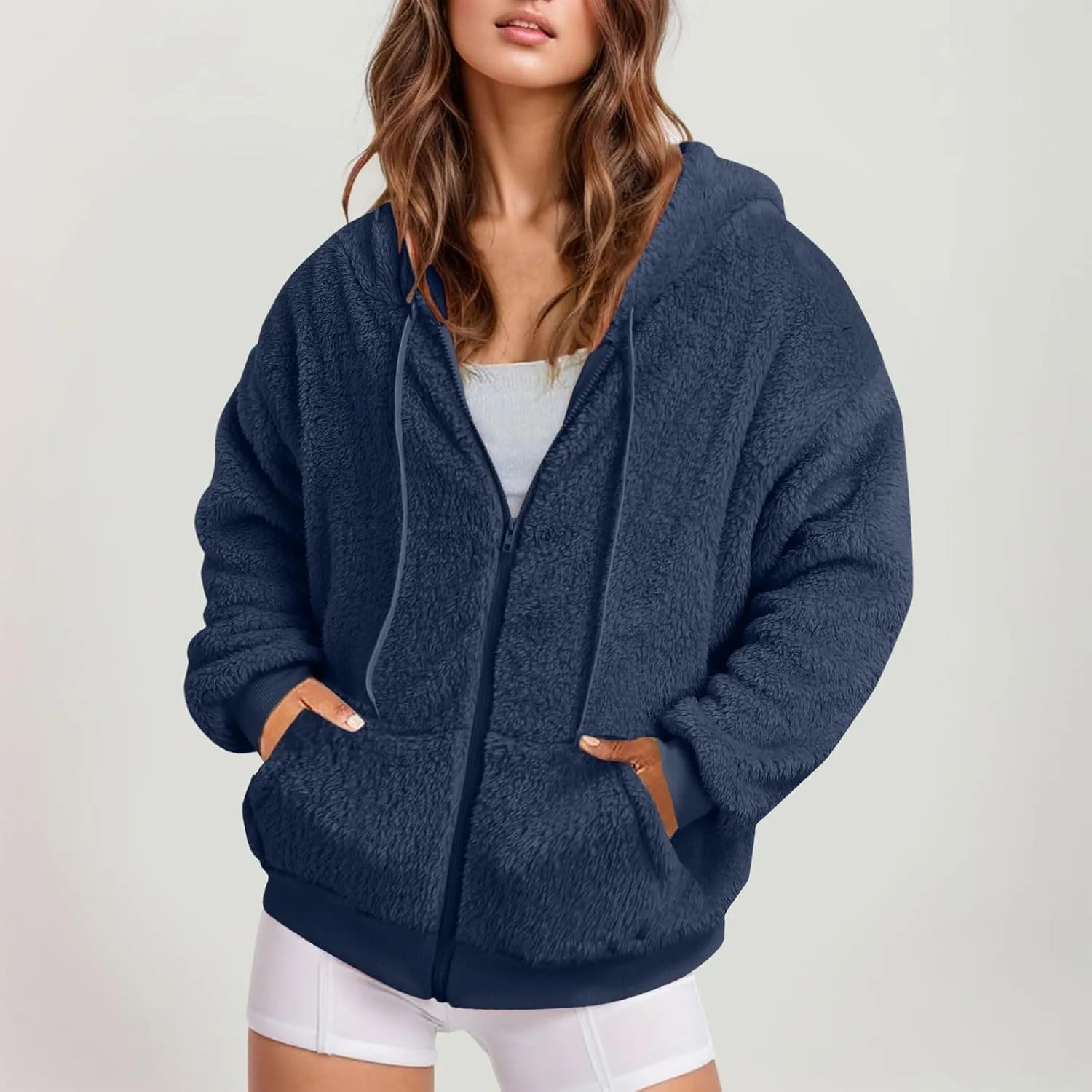 Ceboyel Women 2023 Fleece Oversized Jacket Long Sleeve Casual Fall Hoodie Full Zip Up Sweatshirt Winter Coats Outerwear