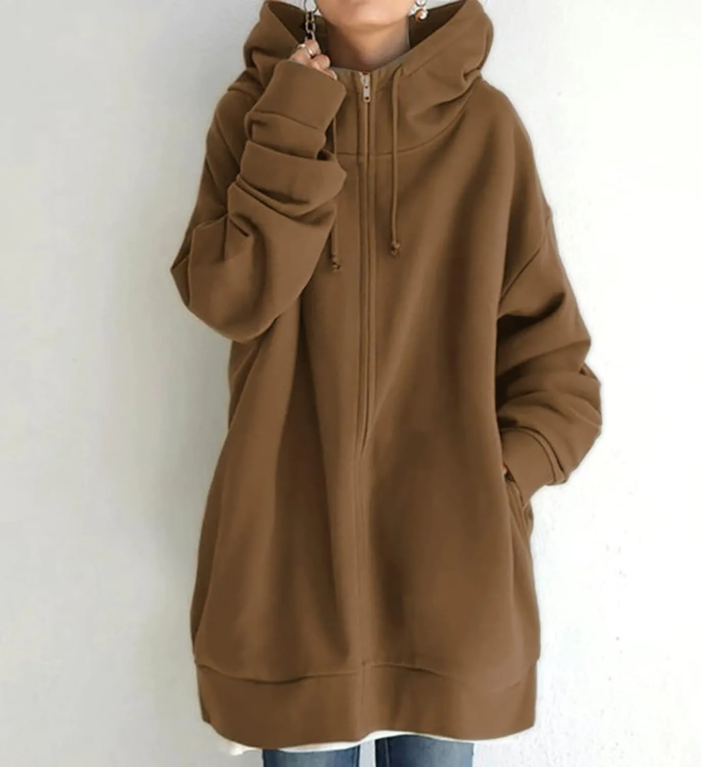 Ceboyel Women Oversized Sweatshirt Loose Fit Full Zip Up Fashion Long Hoodies Trendy Y2K Jackets Winter Outfits Clothes 2023