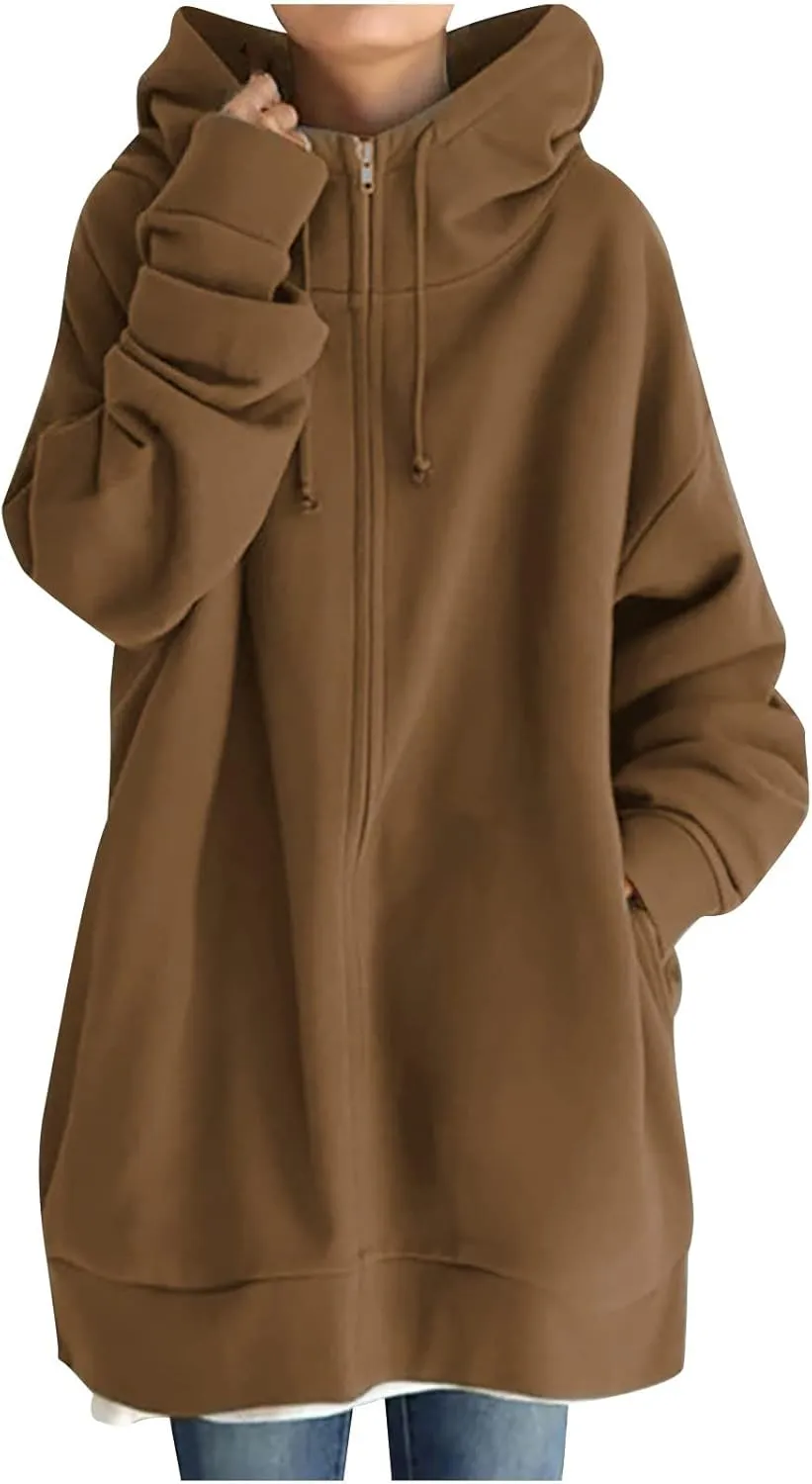 Ceboyel Women Oversized Sweatshirt Loose Fit Full Zip Up Fashion Long Hoodies Trendy Y2K Jackets Winter Outfits Clothes 2023