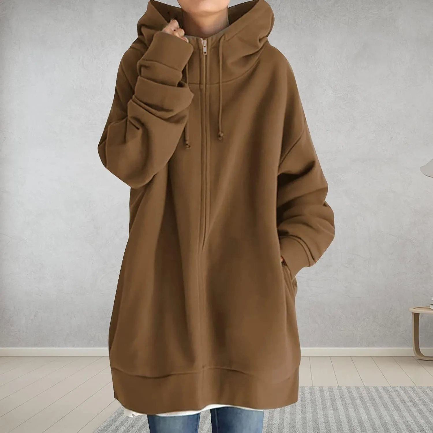 Ceboyel Women Oversized Sweatshirt Loose Fit Full Zip Up Fashion Long Hoodies Trendy Y2K Jackets Winter Outfits Clothes 2023