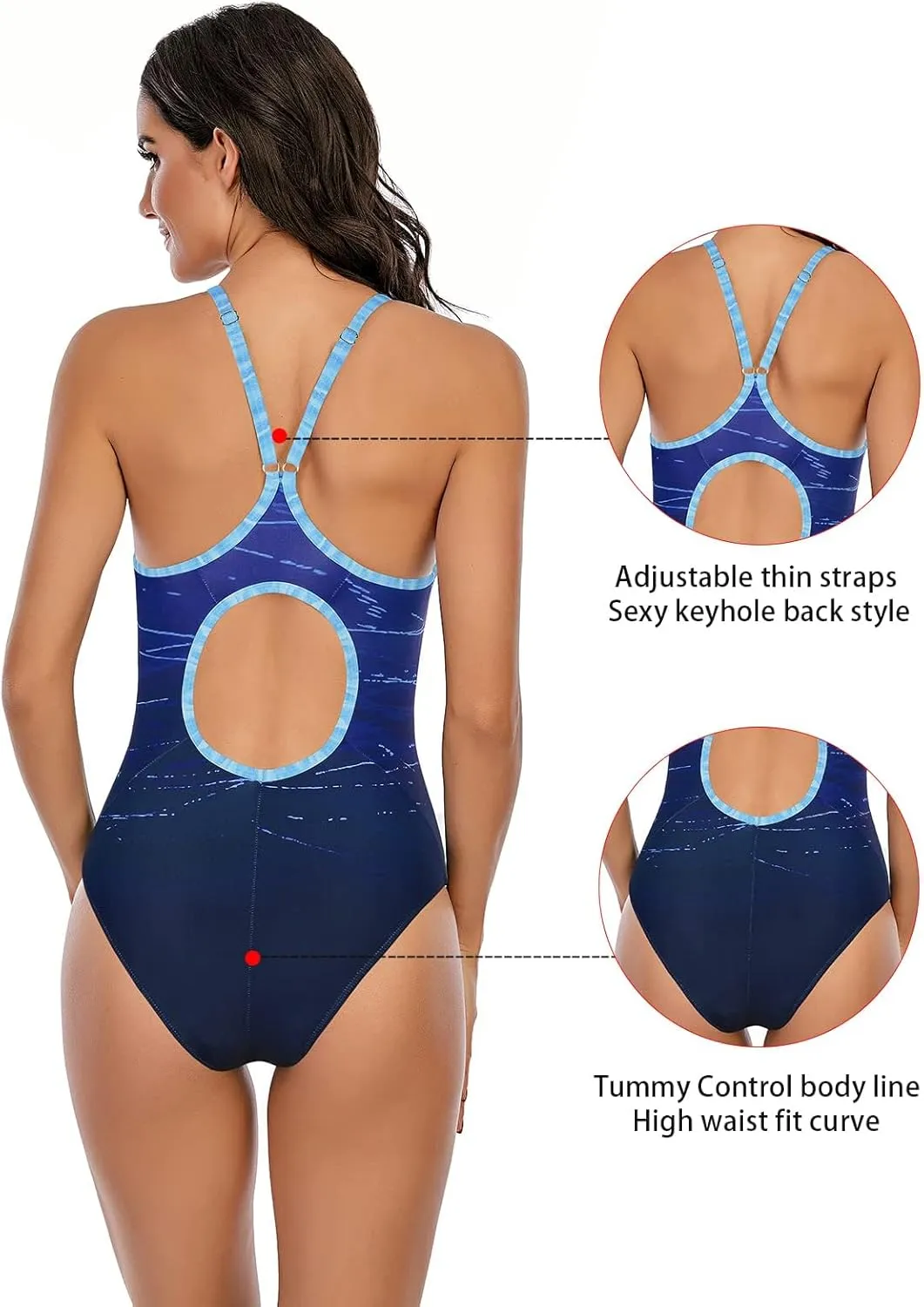 Century Star One Piece Swimsuit Women Bathing Suit for Teens one Piece Juniors Athletic Adjustable Strap One Piece Swimsuit