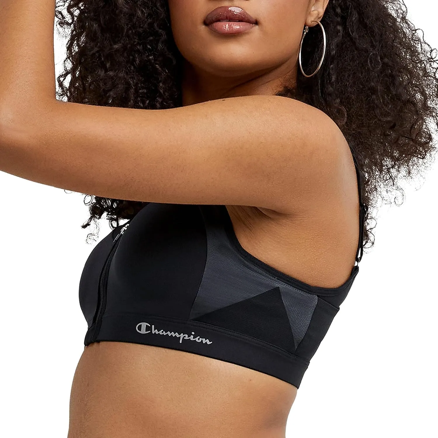 Champion Women's Sports Bra, Motion Control Zip High-impact Sports Bra, Wirefree Bra for Women