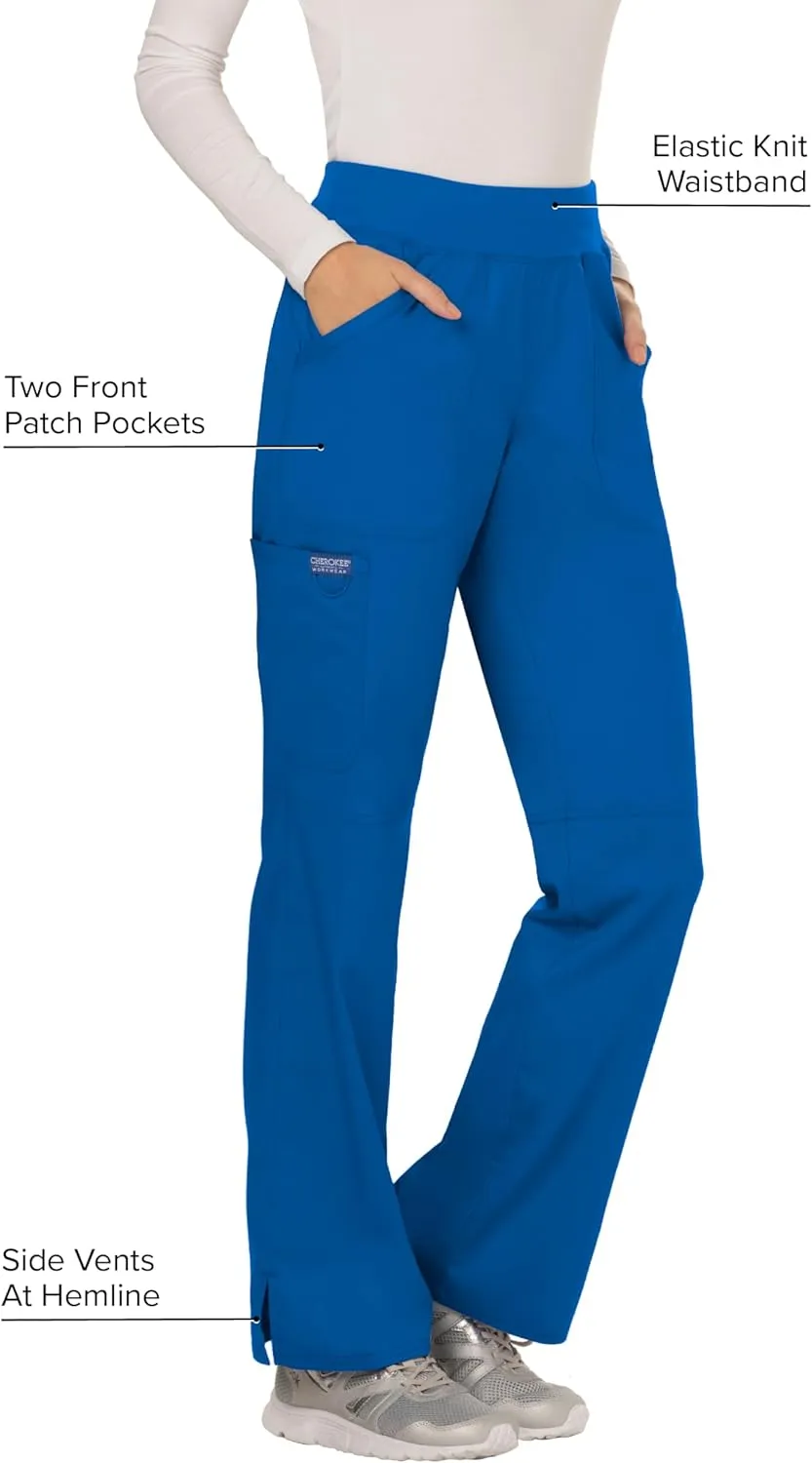 Cherokee Women Scrub Pant with Straight Leg Pull-on Pant Medical Bottom with 4 Pocket & 2-Way Stretch Fabric - WW110