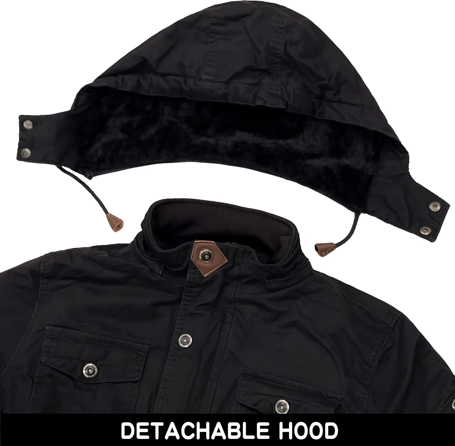 CHEXPEL Men's Thick Winter Jackets with Hood, Fleece Lining, Cotton Military Work Jackets with Cargo Pockets, Outwear