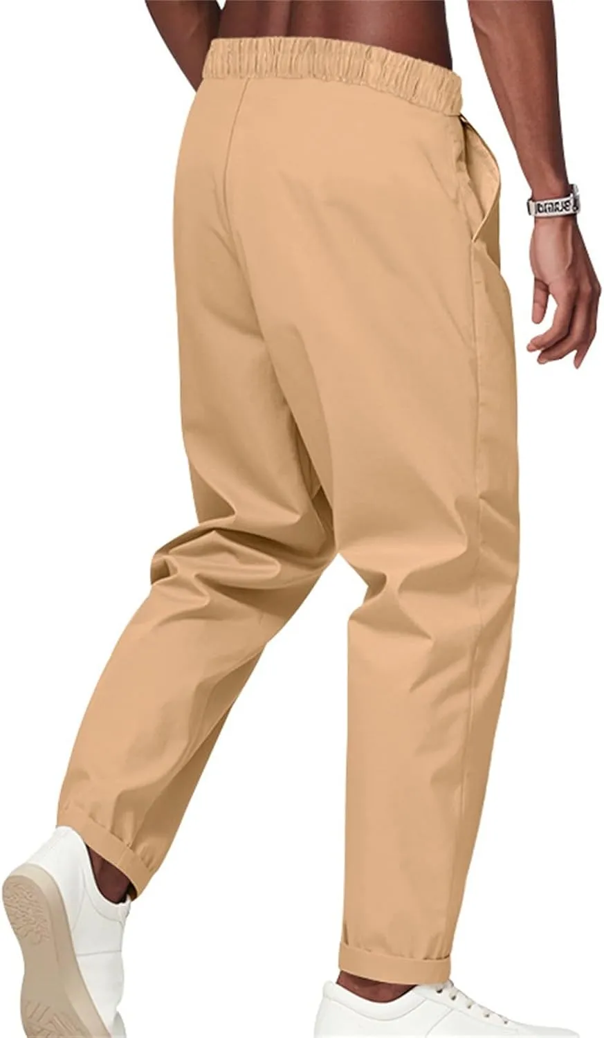 Chino Pants Men Slim Fit Drawstring Waist Dress Pants with Pockets Lightweight Straight Leg Business Casual Pants