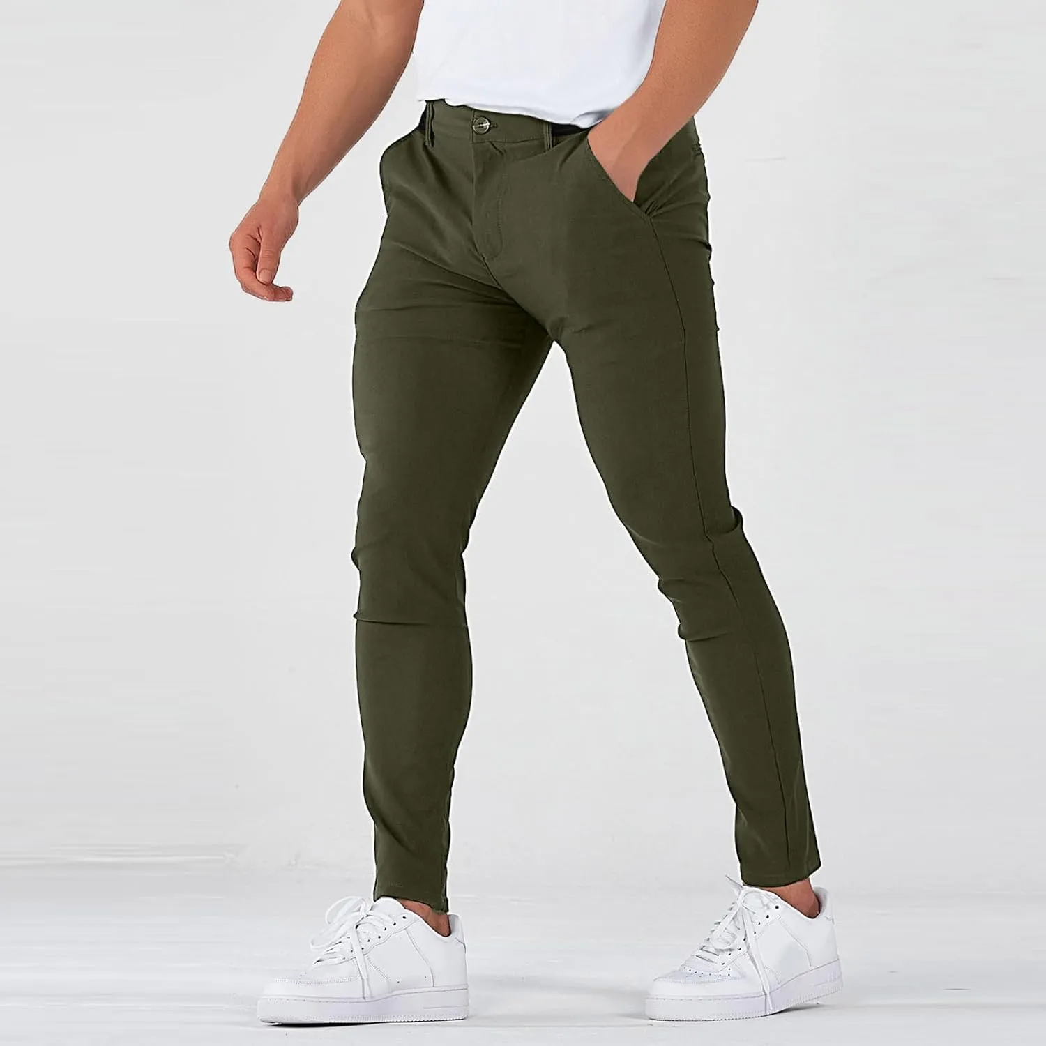 Chinos Pants Men Classic Flat Front Slim Fit Dress Pants Stretch Flex Lightweight Work Pants with Pockets Dress Slack