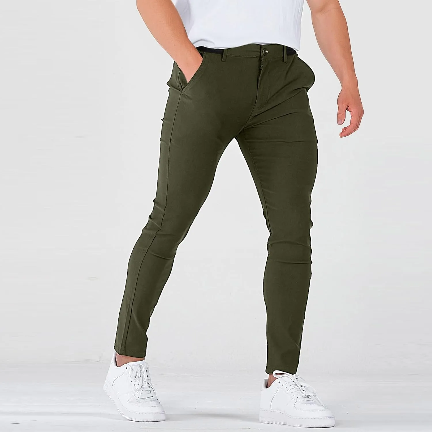 Chinos Pants Men Classic Flat Front Slim Fit Dress Pants Stretch Flex Lightweight Work Pants with Pockets Dress Slack