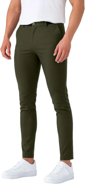Chinos Pants Men Classic Flat Front Slim Fit Dress Pants Stretch Flex Lightweight Work Pants with Pockets Dress Slack