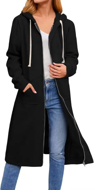 chouyatou Women's Long Zip Up Oversized Drawstring Hooded Hoodie Jacket Sweatshirt