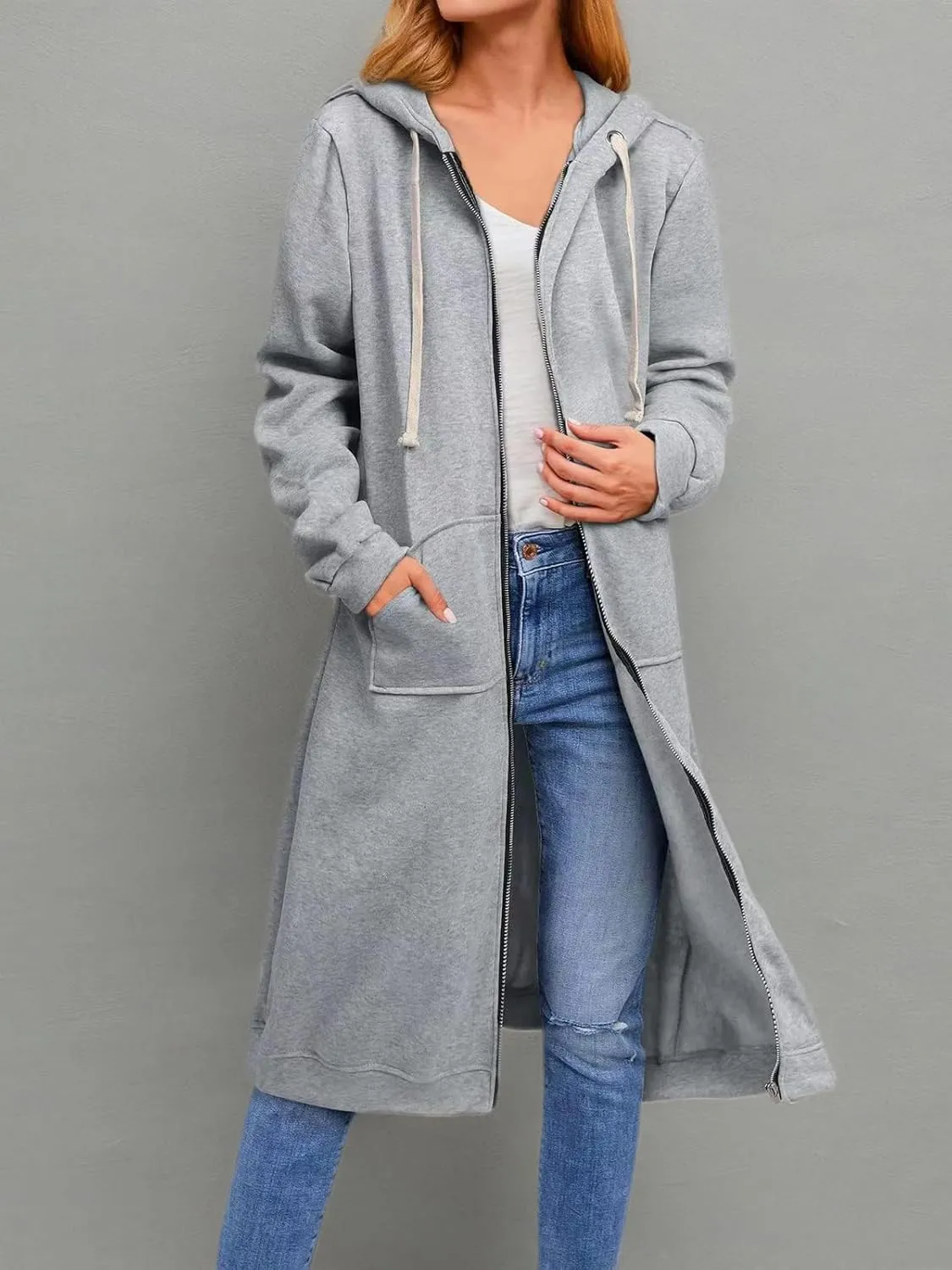 chouyatou Women's Long Zip Up Oversized Drawstring Hooded Hoodie Jacket Sweatshirt