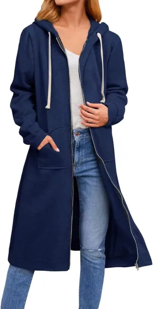 chouyatou Women's Long Zip Up Oversized Drawstring Hooded Hoodie Jacket Sweatshirt