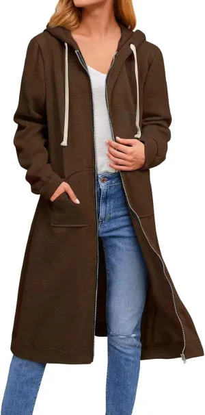 chouyatou Women's Long Zip Up Oversized Drawstring Hooded Hoodie Jacket Sweatshirt