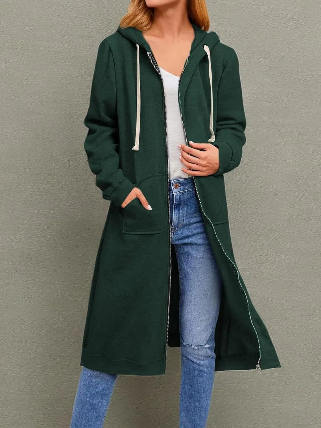 chouyatou Women's Long Zip Up Oversized Drawstring Hooded Hoodie Jacket Sweatshirt