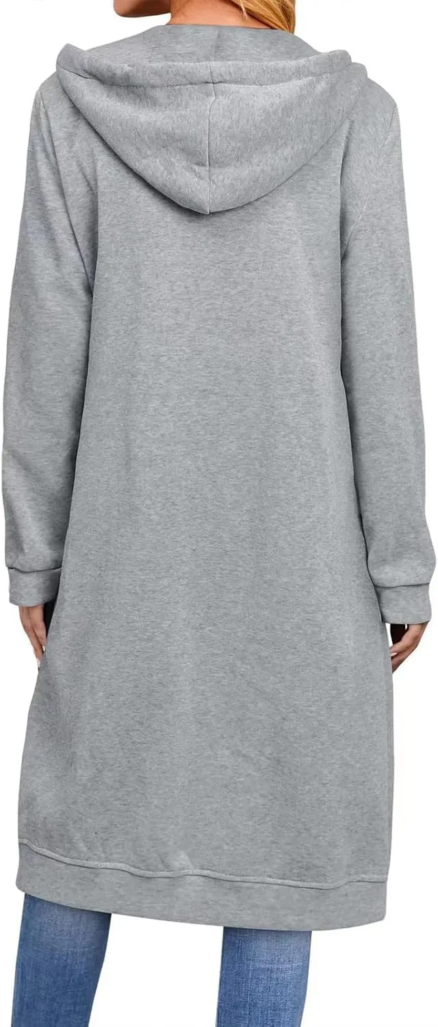 chouyatou Women's Long Zip Up Oversized Drawstring Hooded Hoodie Jacket Sweatshirt
