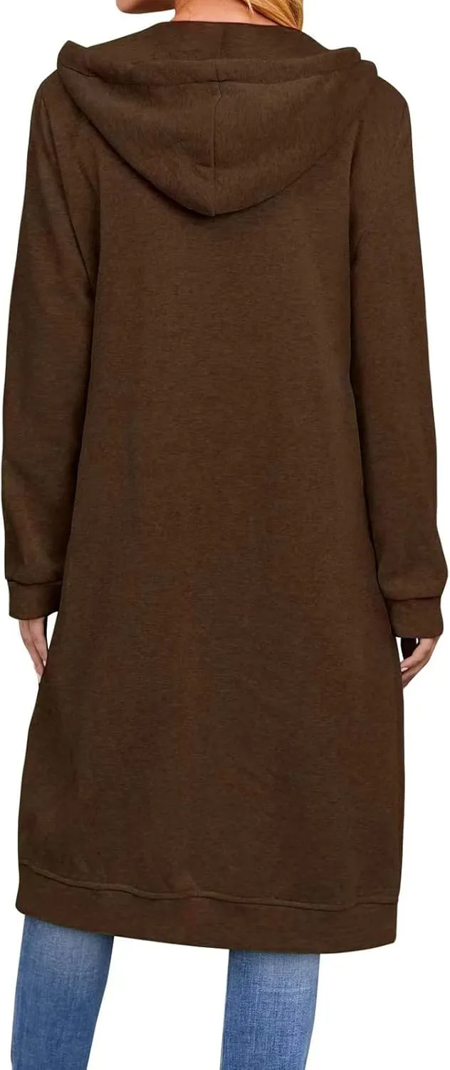 chouyatou Women's Long Zip Up Oversized Drawstring Hooded Hoodie Jacket Sweatshirt